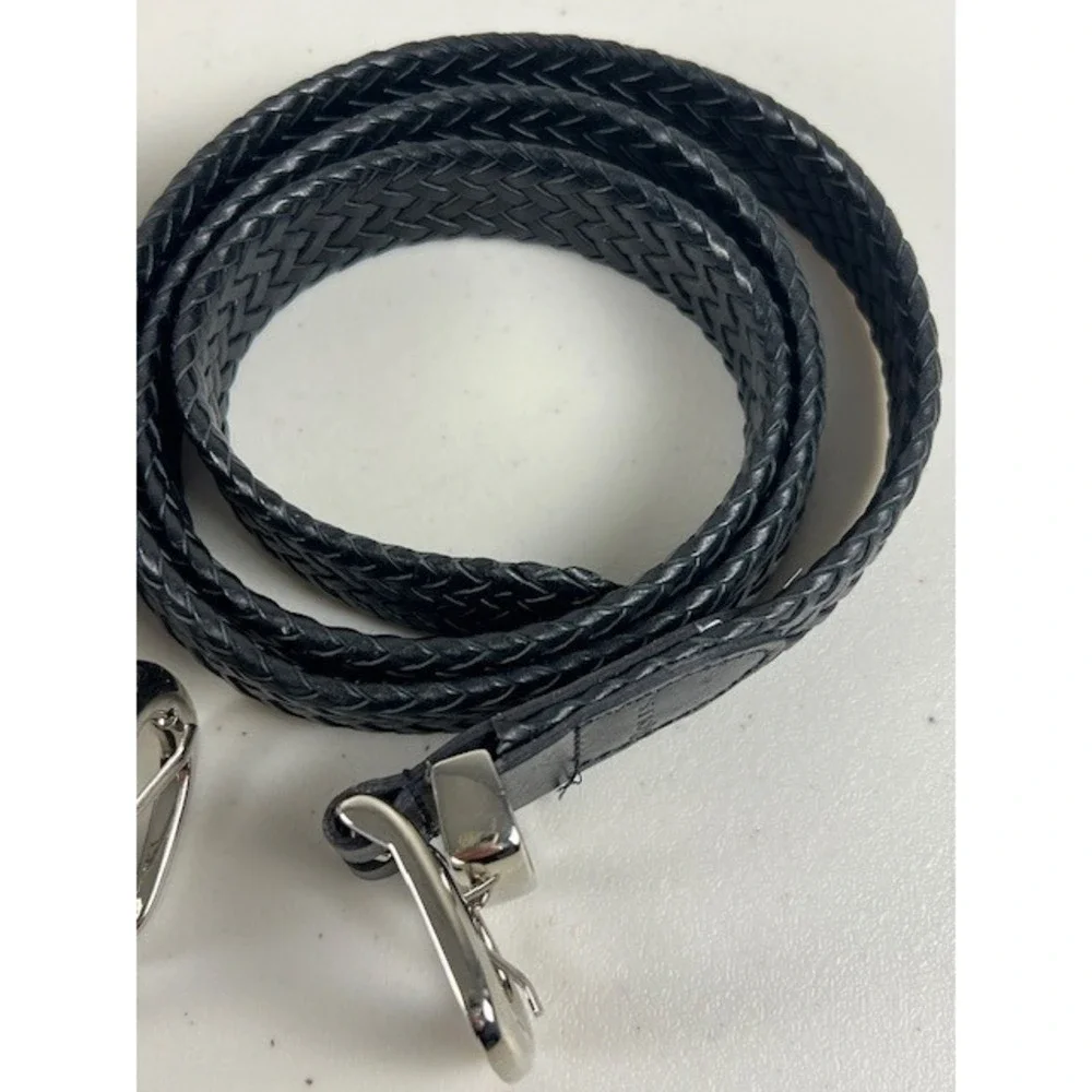 Rolfs Women's Braided Leather Belt Black & Brown Silver Buckle Size M Set of 2